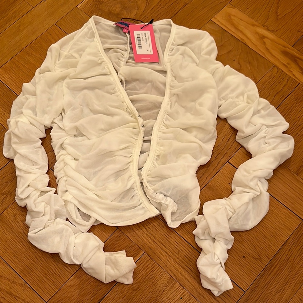 Edikted White Ruched Blouse Long Sleeve Top
